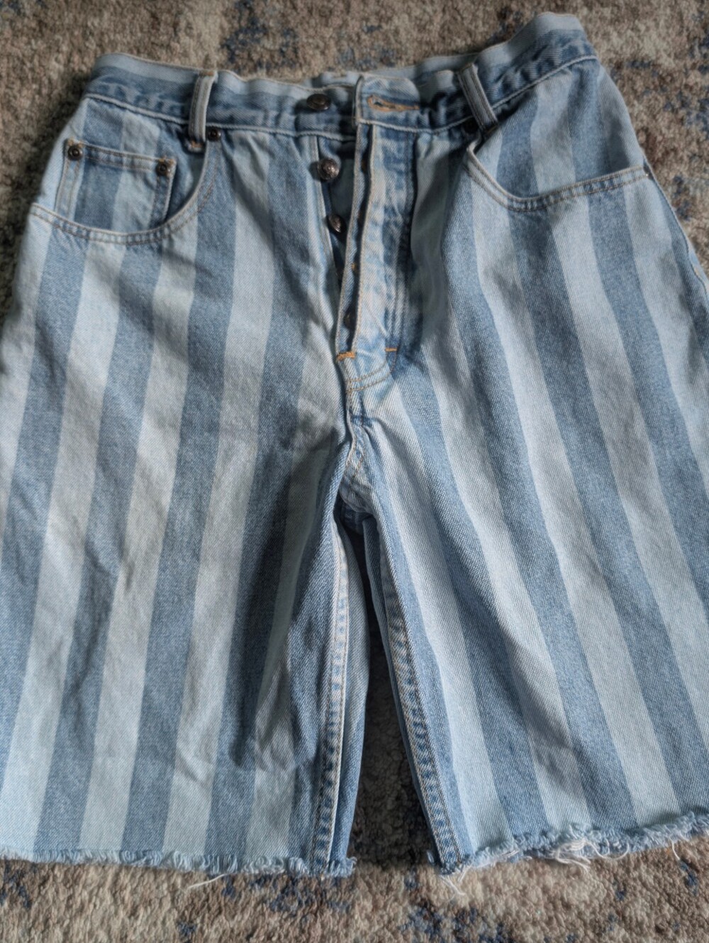 Paris Sport Club Denim Shorts High Rise Y2K 90s Mom Fit Striped Jean